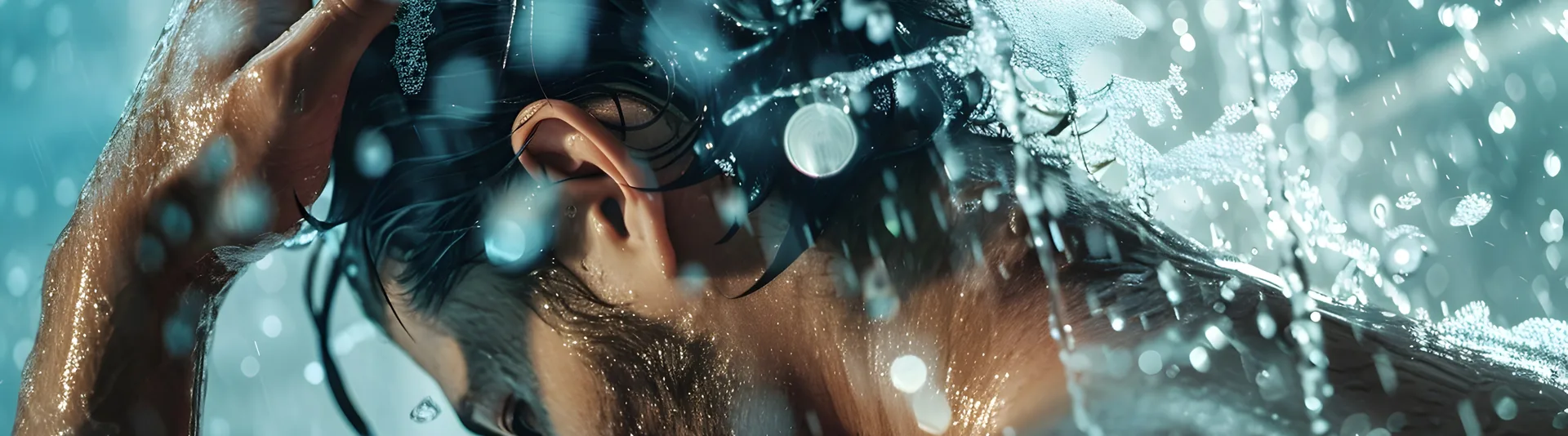 Close-up of cold water hitting a face